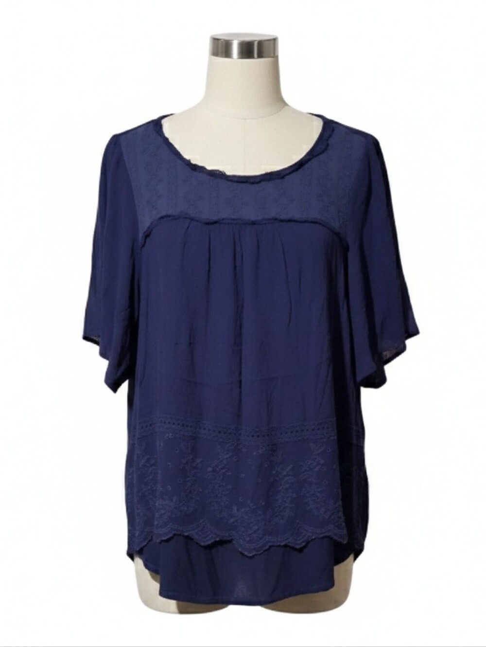 Artesia Blue Boho Short Sleeve Blouse Size Large